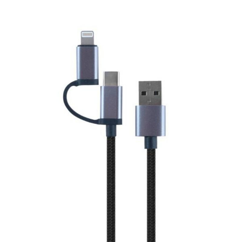 Ronis Charge & Sync USB A to USB C & 8-Pin 2-in-1 Polyester Cable
