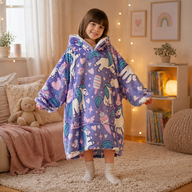 Snuggy Sherpa Hoodie Girls Printed 2 Assorted