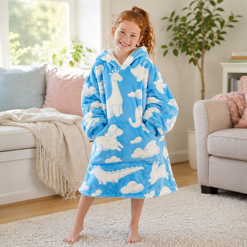 Snuggy Sherpa Hoodie Girls Printed 2 Assorted
