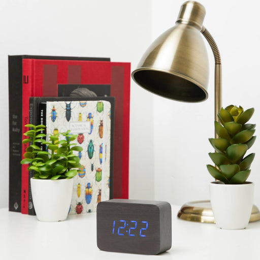 Ronis Checkmate Larch LED Wood Cuboid Alarm Clock 10x7x4.3cm Black