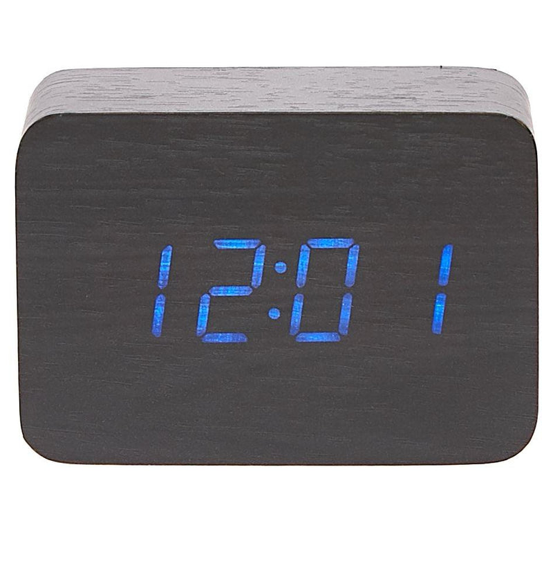 Ronis Checkmate Larch LED Wood Cuboid Alarm Clock 10x7x4.3cm Black