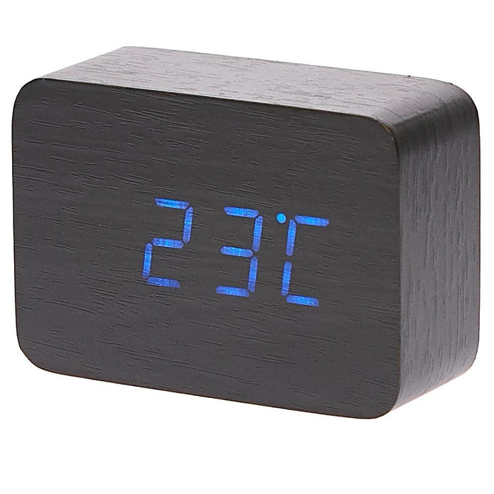 Ronis Checkmate Larch LED Wood Cuboid Alarm Clock 10x7x4.3cm Black