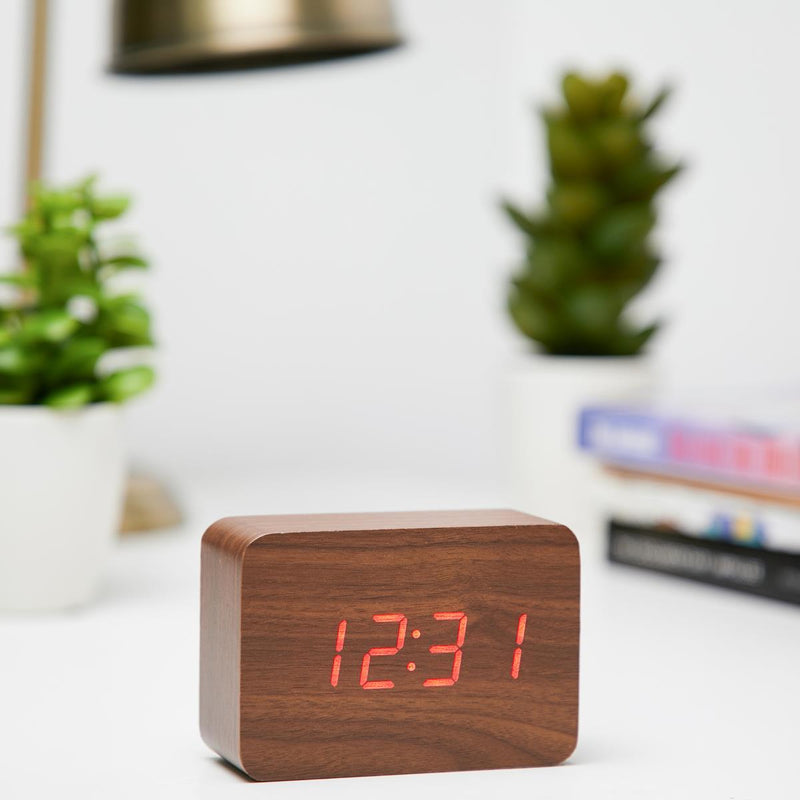 Ronis Checkmate Larch LED Wood Cuboid Alarm Clock 10x7x4.3cm Dark Brown