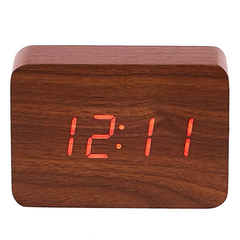 Ronis Checkmate Larch LED Wood Cuboid Alarm Clock 10x7x4.3cm Dark Brown