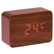 Ronis Checkmate Larch LED Wood Cuboid Alarm Clock 10x7x4.3cm Dark Brown