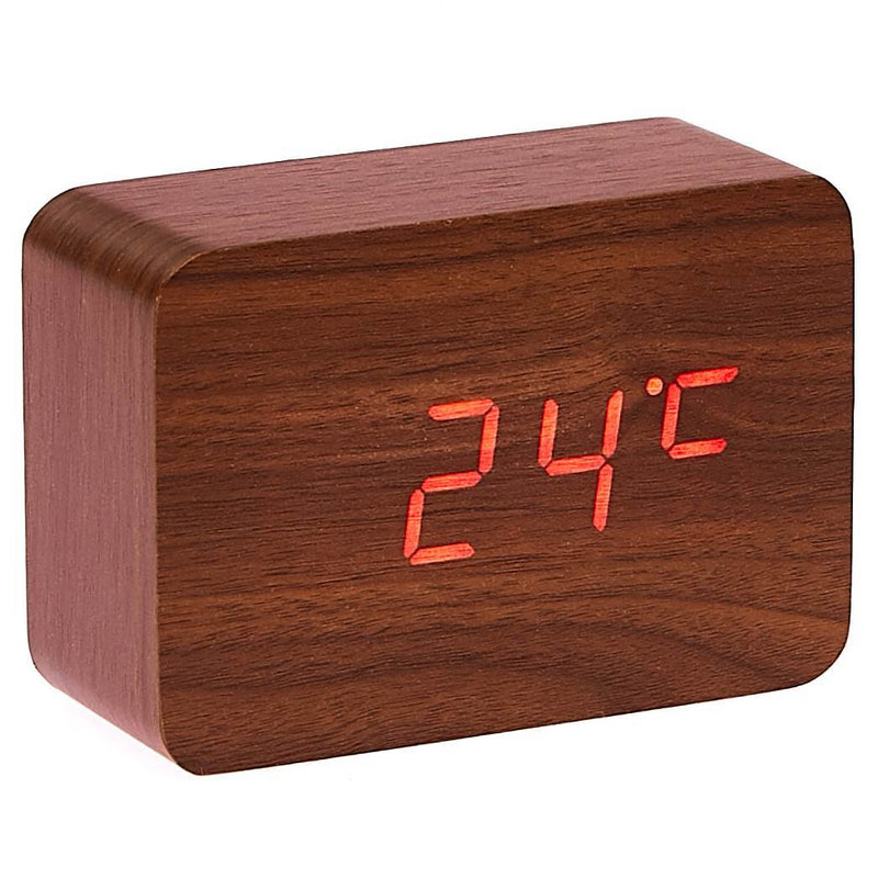 Ronis Checkmate Larch LED Wood Cuboid Alarm Clock 10x7x4.3cm Dark Brown