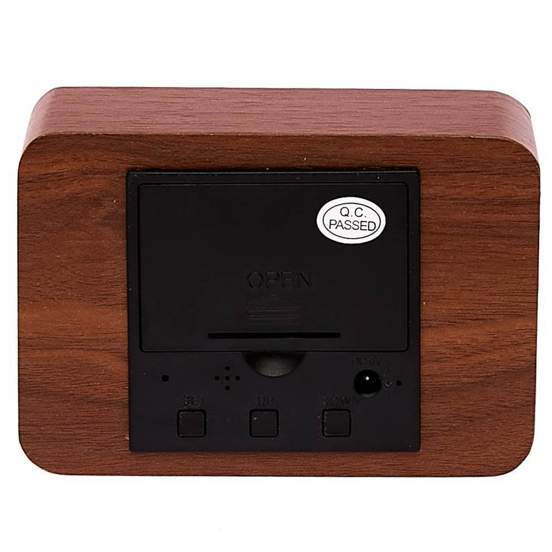 Ronis Checkmate Larch LED Wood Cuboid Alarm Clock 10x7x4.3cm Dark Brown