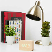 Ronis Checkmate Larch LED Wood Cuboid Alarm Clock 10x7x4.3cm Light Brown