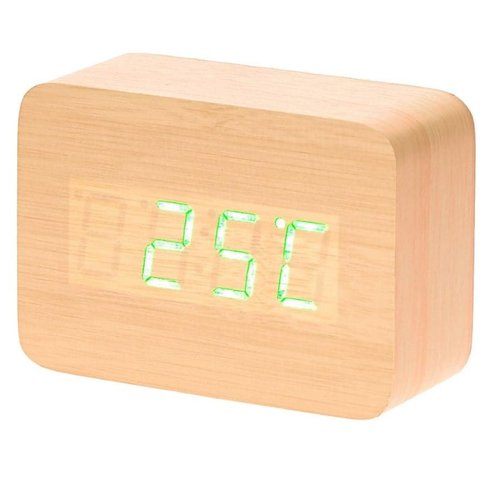 Ronis Checkmate Larch LED Wood Cuboid Alarm Clock 10x7x4.3cm Light Brown