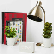 Ronis Checkmate Larch LED Wood Cuboid Alarm Clock 10x7x4.3cm White