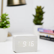 Ronis Checkmate Larch LED Wood Cuboid Alarm Clock 10x7x4.3cm White