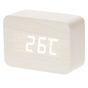 Ronis Checkmate Larch LED Wood Cuboid Alarm Clock 10x7x4.3cm White