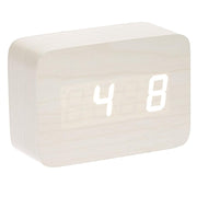 Ronis Checkmate Larch LED Wood Cuboid Alarm Clock 10x7x4.3cm White