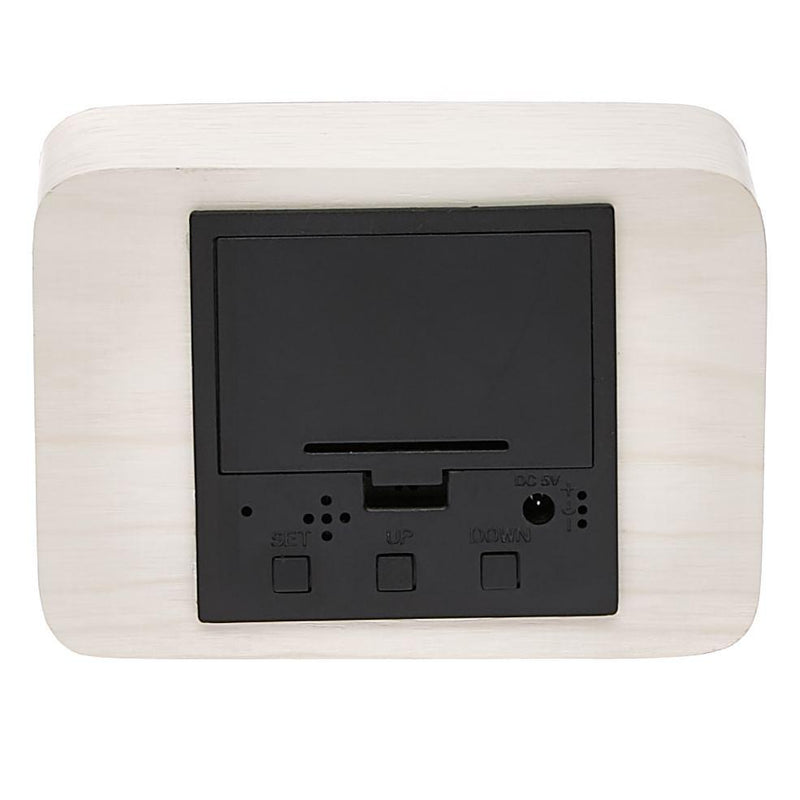 Ronis Checkmate Larch LED Wood Cuboid Alarm Clock 10x7x4.3cm White