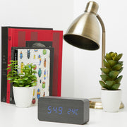 Ronis Checkmate Spruce LED Wood Cuboid Alarm Clock 15x6.8x3.9cm Black