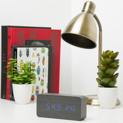 Ronis Checkmate Spruce LED Wood Cuboid Alarm Clock 15x6.8x3.9cm Black