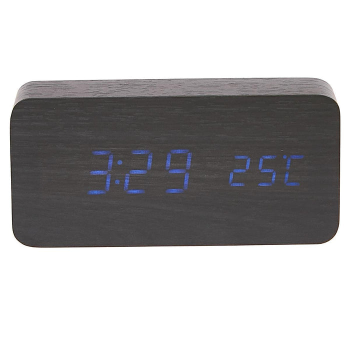 Ronis Checkmate Spruce LED Wood Cuboid Alarm Clock 15x6.8x3.9cm Black
