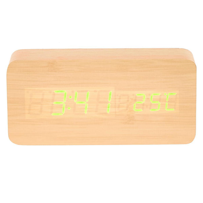 Ronis Checkmate Spruce LED Wood Cuboid Alarm Clock 15x6.8x3.9cm Light Brown