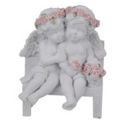 Ronis Cherub Couple with Rose Band on Chair 10cm – thumbnail