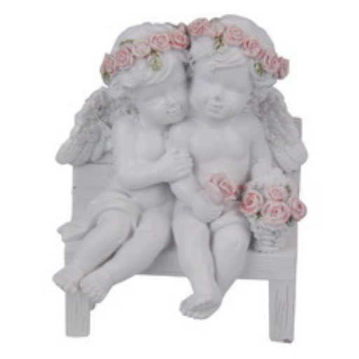 Ronis Cherub Couple with Rose Band on Chair 10cm