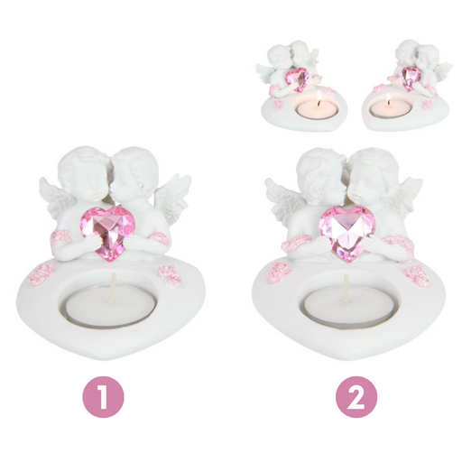 Ronis Cherub with Pink Heart Tealight Holder 10cm 2 Asstd