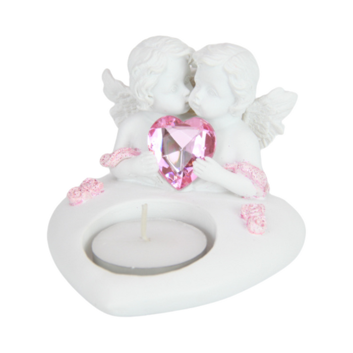 Ronis Cherub with Pink Heart Tealight Holder 10cm 2 Asstd