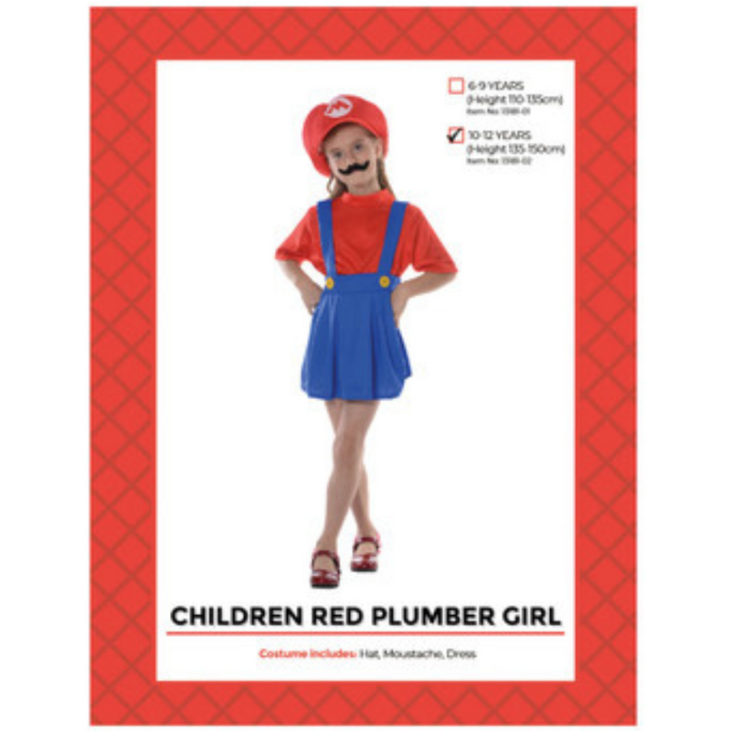 Ronis Children Red Plumber Girl Costume 10-12 years