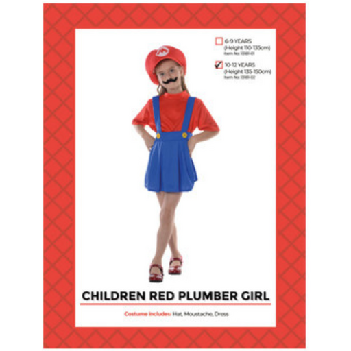 Ronis Children Red Plumber Girl Costume 10-12 years