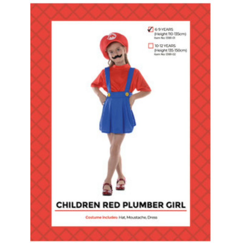 Ronis Children Red Plumber Girl Costume 6-9 years old