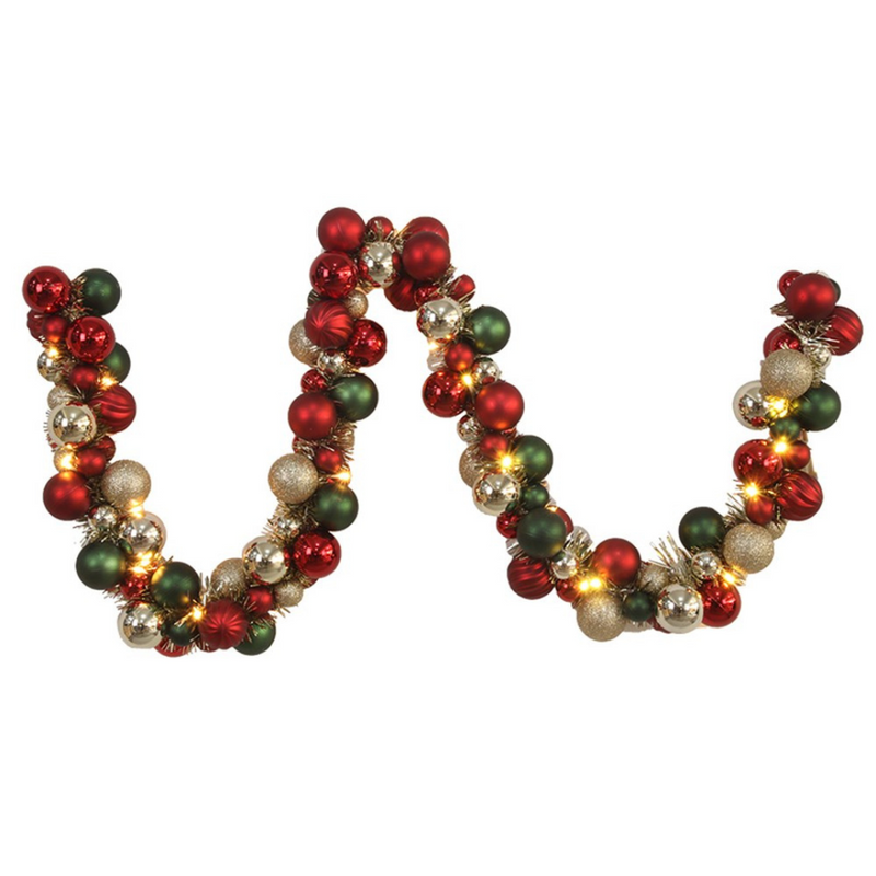 Ronis Christmas Bauble Garland With Lights 150cm