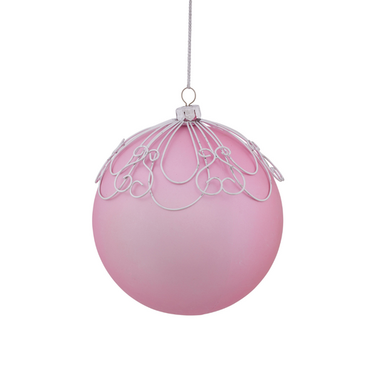 Ronis Christmas Bauble Pink with Raised Swirl Pattern 10cm