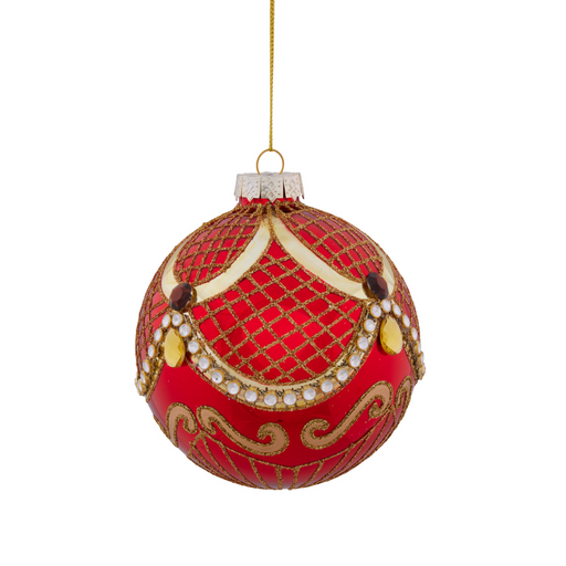 Ronis Christmas Bauble Red Glass with Mesh Pattern & Jewels 10cm