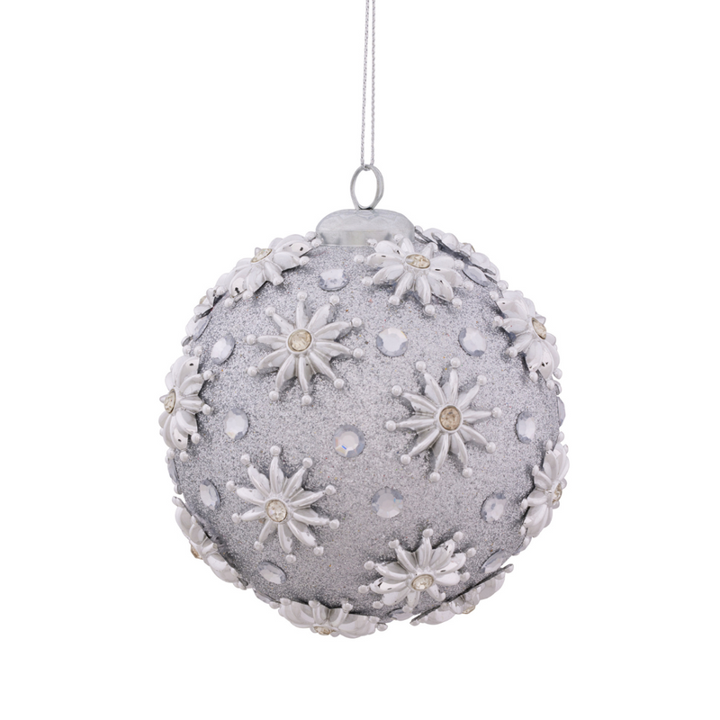 Ronis Christmas Bauble White with Snowflake Pattern 10cm