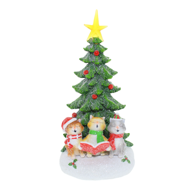 Ronis Christmas Cats Caroling with LED Tree