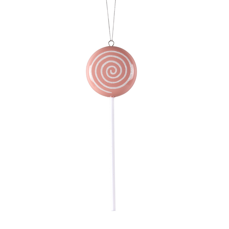 Ronis Christmas Decoration Pink & White Swirl Lollypop with Glitter 24cm