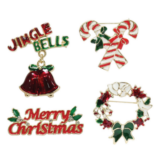 Ronis Christmas Diamante Brooch 4 Asstd