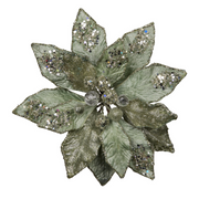 Ronis Christmas Flower 20cm Soft Green Poinsettia Clip On