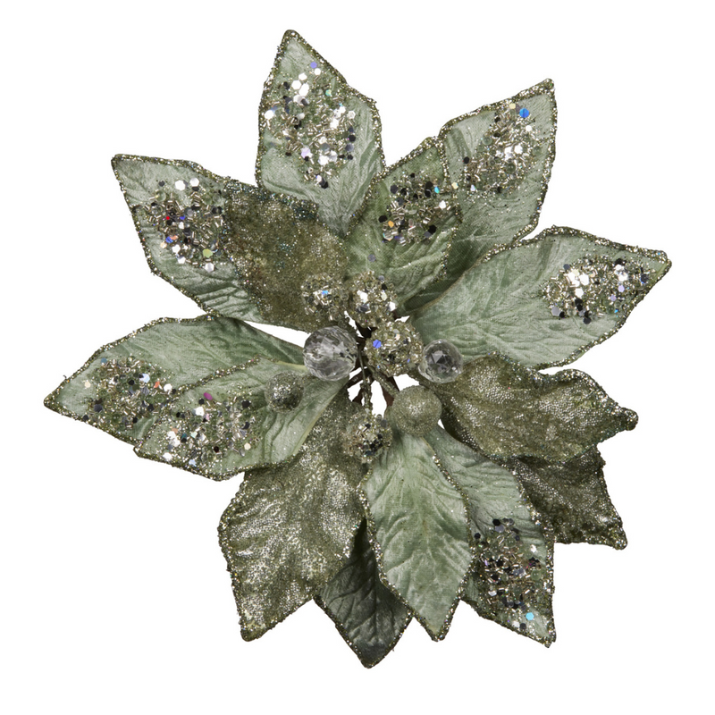 Ronis Christmas Flower 20cm Soft Green Poinsettia Clip On