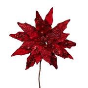 Ronis Christmas Flower 36cm Christmas Red Poinsettia with Short Stem & Clip – thumbnail