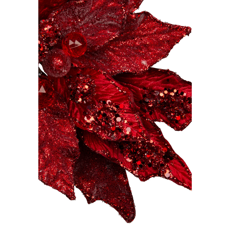 Ronis Christmas Flower 36cm Christmas Red Poinsettia with Short Stem & Clip