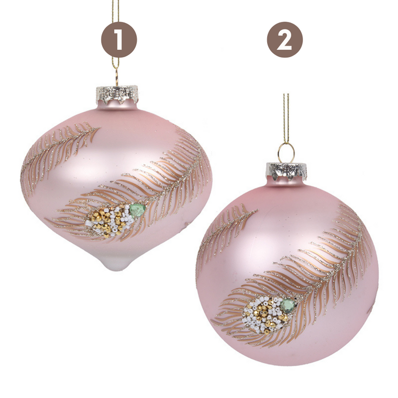 Ronis Christmas Glass Baubles 10cm Blush Pink 2 Asstd