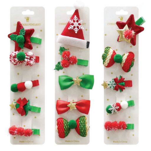Ronis Christmas Hair Clip 5pk 3 Asstd