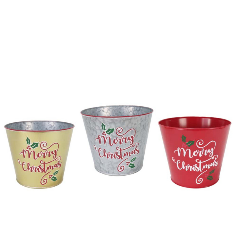 Ronis Christmas Metal Bucket 18.5cm 3 Asstd