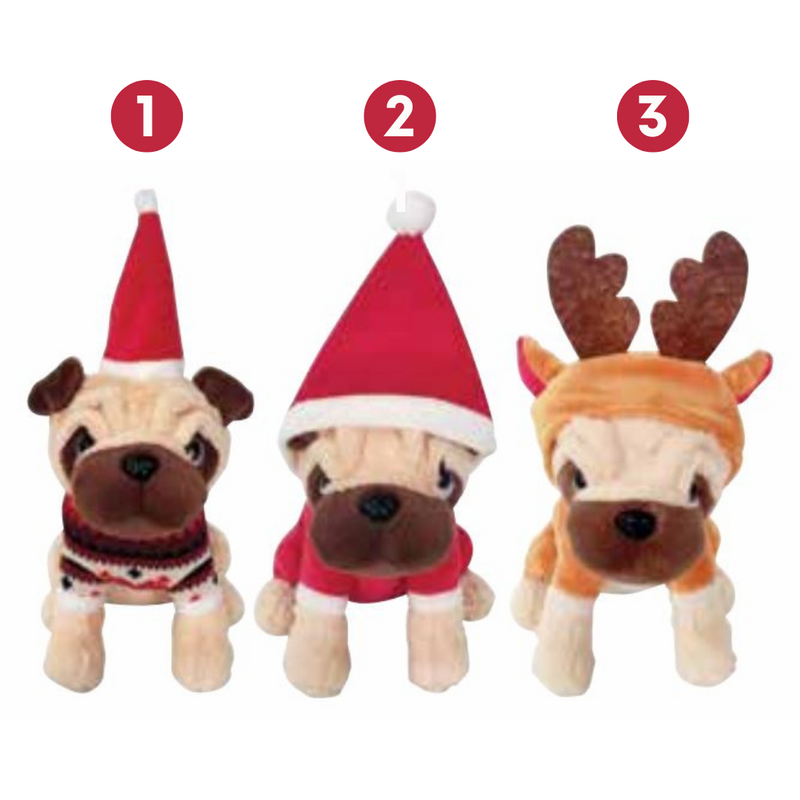 Ronis Christmas Plush Costume Pug 25cm 3 Asstd