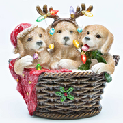 Ronis Christmas Resin LED Dogs In A Basket