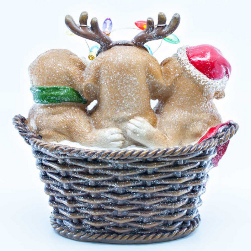Ronis Christmas Resin LED Dogs In A Basket