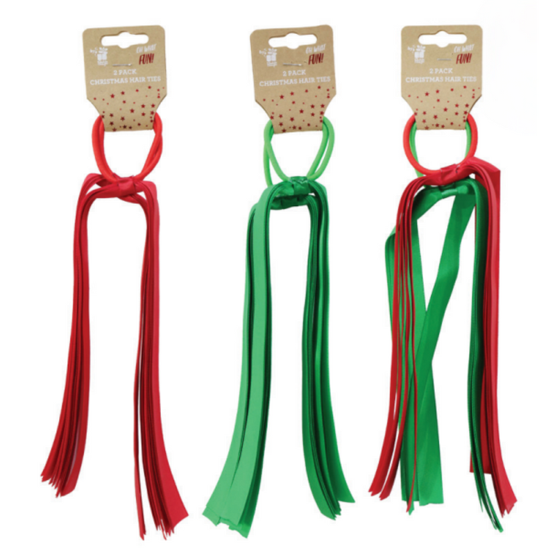 Ronis Christmas Ribbon Hair Ties 2pk 3 Asstd