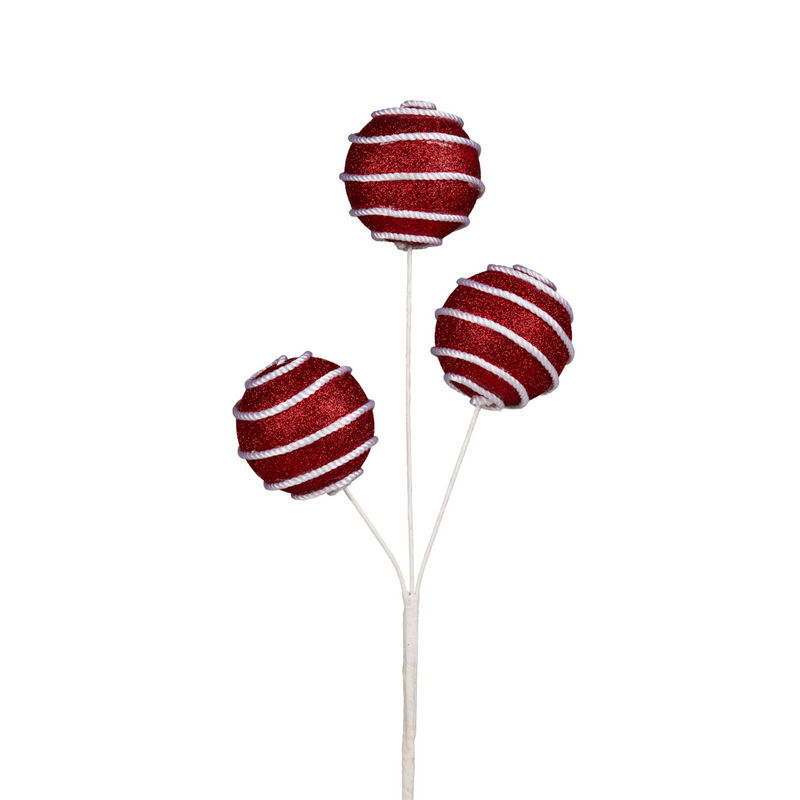 Ronis Christmas Spray with 3 Baubles Red 46cmH