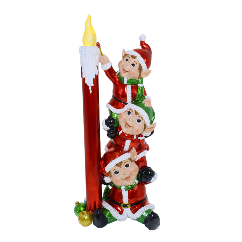 Ronis Christmas Stacked Elves with LED Candle