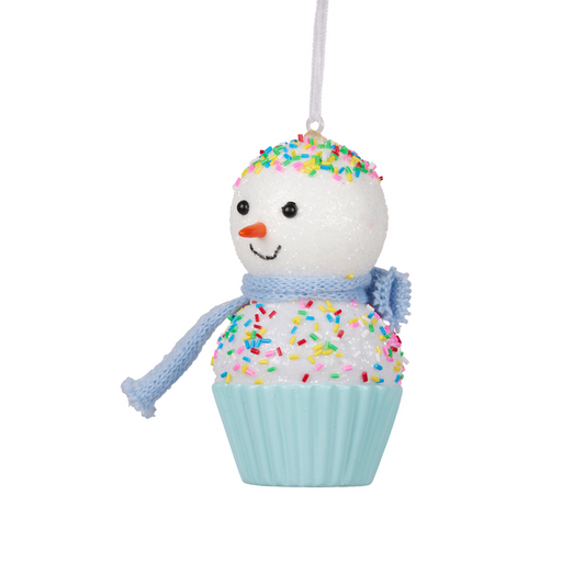Ronis Christmas Tree Decoration Blue & White Snowman Cupcake with Sprinkles 11cm